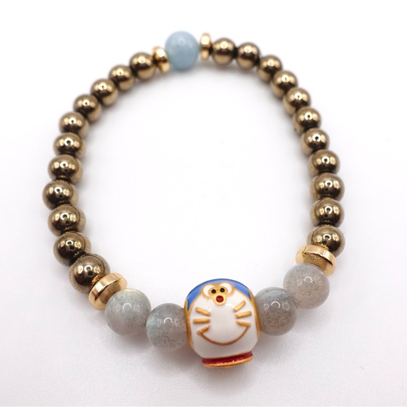 COPY - Doraemon - Pyrite Mineral - 24k Gold Vermeil Charm with Enamel - Picture 4 of 4